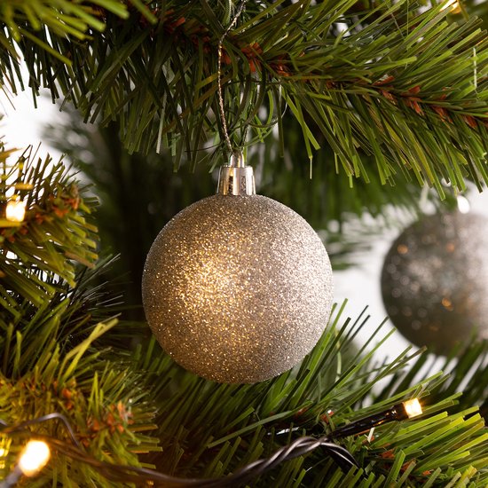 Kerstboomballen 24st - Ø6cm Mat Glanzend Glinsterend - Kunststof Zilver