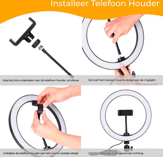 Studio ME Multi Kleuren Ringlamp met Statief - 10 inch/25 cm - RGB Lamp - Ringlight met statief - Bluetooth - Telefoonhouder - Afstandsbediening - USB - TikTok Lamp - Ring Light