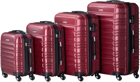 Juskys Kofferset Rome - 4-delig - ABS - Handbagage + Ruimbagage - Bordeauxrood