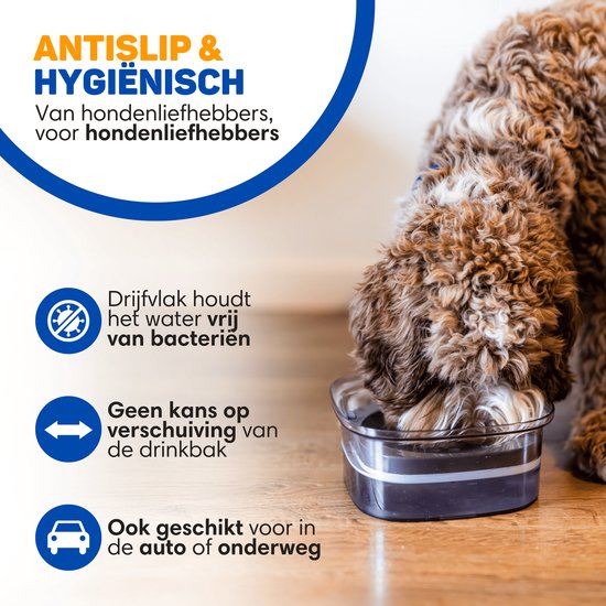 Vulpes Goods® Drinkbak Hond - Waterbak voor Honden - Anti Knoei - Vermindert slobberen - Transparant - Onderweg - 2L - Zwart