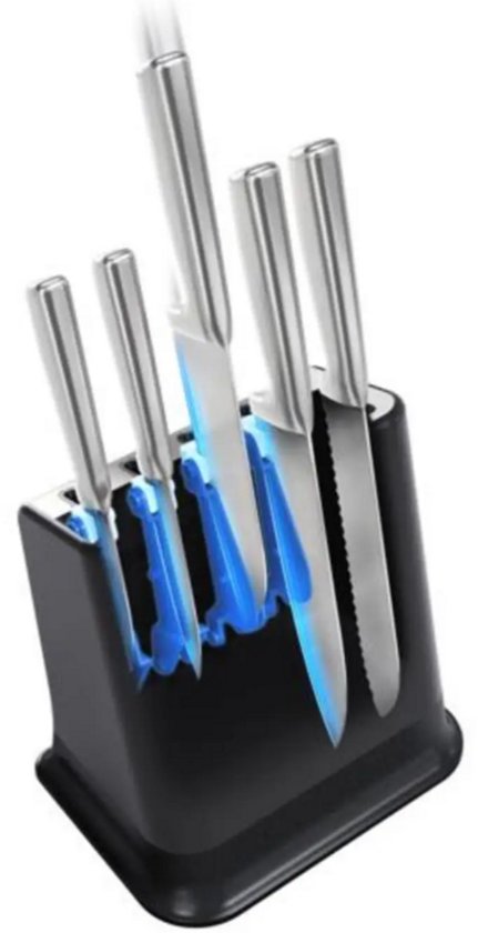 EverSharp K2977S44 roestvrijstalen 6-delige messenset en blok met geïntegreerde slijper