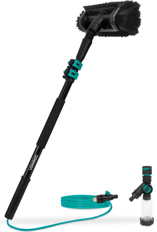 VONROC Telescopische Wasborstel – 1,80m - Incl. Borstelkop, waterslang en zeepdispenser