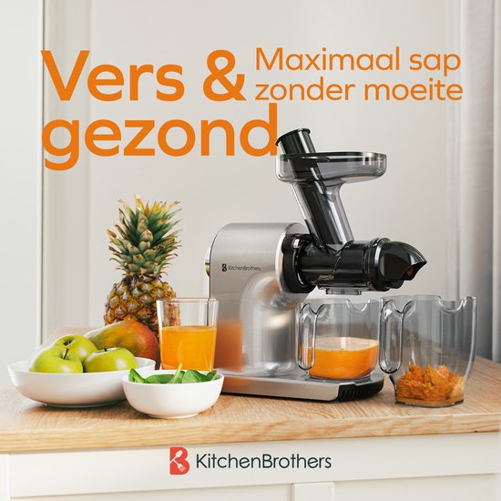 KitchenBrothers Slowjuicer - Compact - Sapcentrifuge - Groenten en Fruitpers - 45 mm - 500 ml - Grijs
