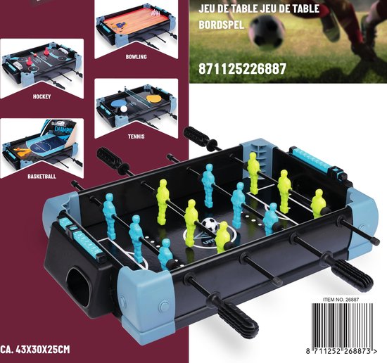Umbro Tafelvoetbal Tafelmodel - 5-in-1 Tafelspel - 40 x 30 x 25 CM - Tafelvoetbalspel - Voetbal, Hockey, Basketbal, Tennis en Bowlen - Zwart/Blauw
