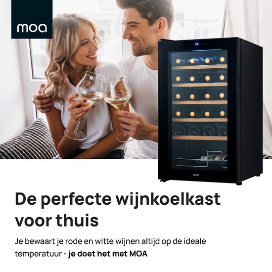 MOA Wijnkoelkast voor 24 Flessen - Wijnklimaatkast Vrijstaand met 1 Temperatuurzone - Wijnkoeler - Instelbaar tussen 12°C en 18°C - Inbouw - Zwart