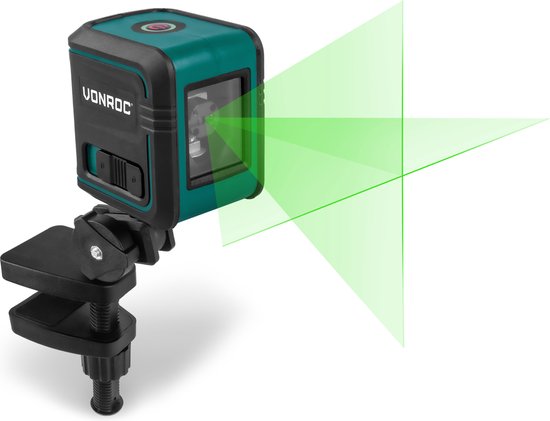 VONROC Kruislijnlaser – Groen – Zelfnivellerend – 18 meter – Incl. bevestigingsbeugel, opbergtas