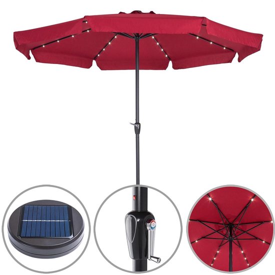 Kingsleeve Parasol - LED-verlichting 330 cm Solar - Rood