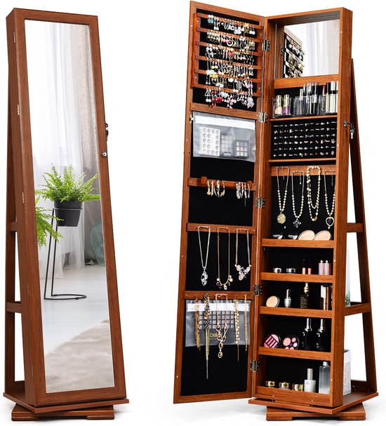 Coast 2 in 1 sieradenkast en geleiderplank met volledige lichaamsniveau 39 x 39 x 161 cm bruin