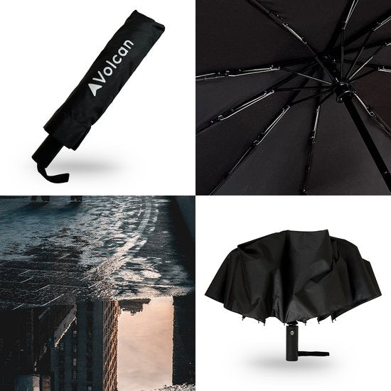 Volcan Stormparaplu Opvouwbaar - Stormparaplu's - Inklapbaar - Ø 110 cm - Windproof tot 100km p/u - Grote Paraplu - Automatisch - Zwart