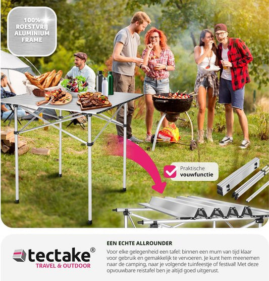 tectake® - Campingtafel - Opklapbaar - Incl. draagtas - 70 x 70 cm - Grijs