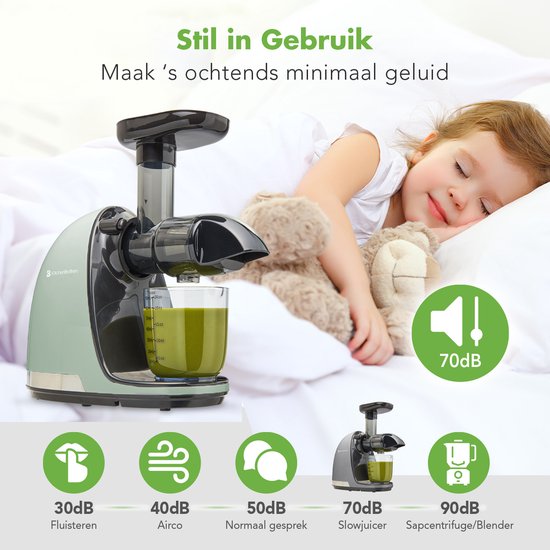 KitchenBrothers Slowjuicer - Juicer - Groenten en Fruitpers - 700ml - Met Pulpreservoir - Juice Maker - Moederdag Cadeautje - Pastel Groen
