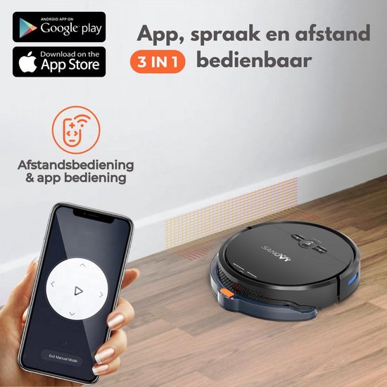 Sanovy 3 in 1 Robotstofzuiger met dweilfunctie - 1800 PA- Automatische laadstation - Dweilrobot – App