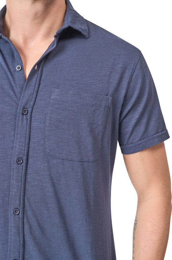 Mario Russo Korte Mouwen Overhemd - Overhemd heren - Polo Shirt Heren - t shirt heren - M - Navy