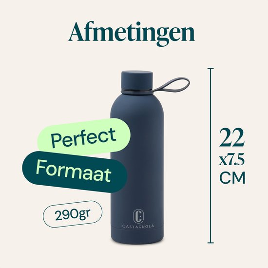 Castagnola Waterfles - RVS Drinkfles 500 ML - Stalen Thermosfles - Drinkflessen voor Volwassenen - Dubbelwandig - Donkerblauw