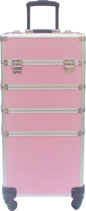 VDD Visagie make up koffer trolley - cosmetica schminken nagel koffer - 4 in 1 - Roze
