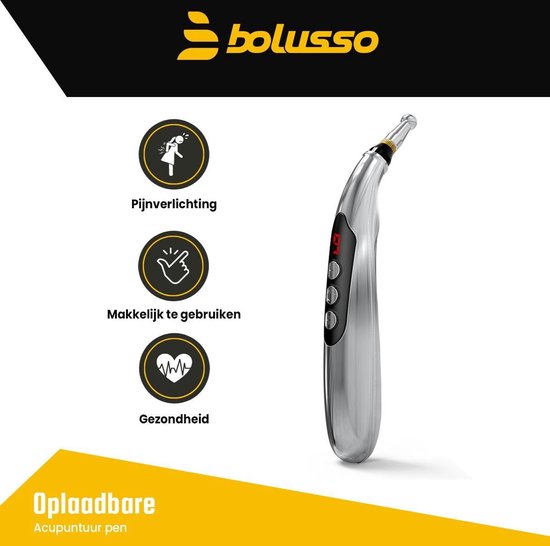 Bolusso Complete Acupunctuur Pen Set – Inclusief 5 Kopstukken, Nederlandse Handleiding – Massage Pen en Hulpmiddel – Oplaadbaar - Inclusief Gel Potjes