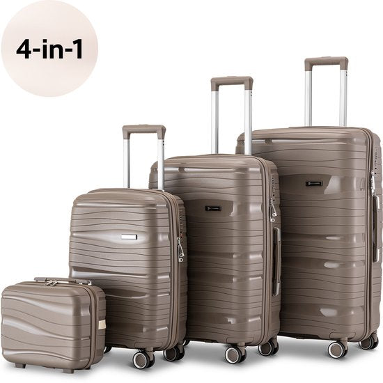 SC Travelin' Charm 4-delige Trolleyset – Handbagage & Check-in Koffers – 32L/60L/98L – Cijferslot – 360° Geruisloze Wielen – Lichtgewicht & Stevig – Modern Design - Champagne