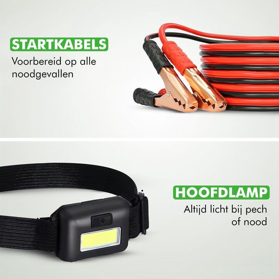 Travelhawk Noodpakket Auto - Noodpakket Autopech - Incl. Startkabels, hoofdlamp - 10 Delig - Zwart