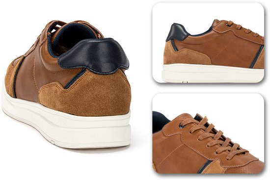 Milanoro - Stijlvolle lederen herensneakers - Cognac - Maat 46