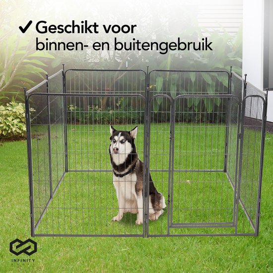 Infinity Goods Hondenren - Puppyren - 8 Panelen - 100 x 80 CM - Opvouwbaar - Met Deur - Staal - Zwart
