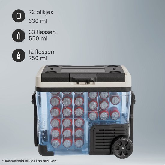 Auronic Elektrische Koelbox - Compressor - 50L - 12V en 240 volt - Camping Koelkast - Frigobox Auto - Met Wielen en Hendel - Zwart