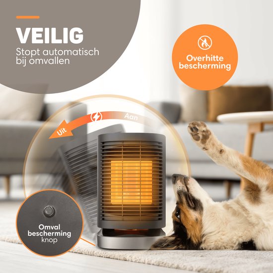 Vulpes Goods® Tech - Elektrische Kachel - Elektrische Verwarming voor Binnen - Ventilatorkachel - Keramische Kachel - Heater - 3 Standen - 950W - LED Indicatie - Roterend - Zwart - PRO versie