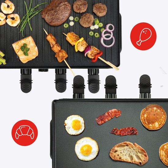 Bourgini Gourmette Raclette Pure - Gourmetstel met omkeerbare Grill & Bakplaat - Raclette 8 personen - 21x42 cm - PFAS-vrije coating - Regelbare thermostaat - incl. 8 spatels en pannetjes