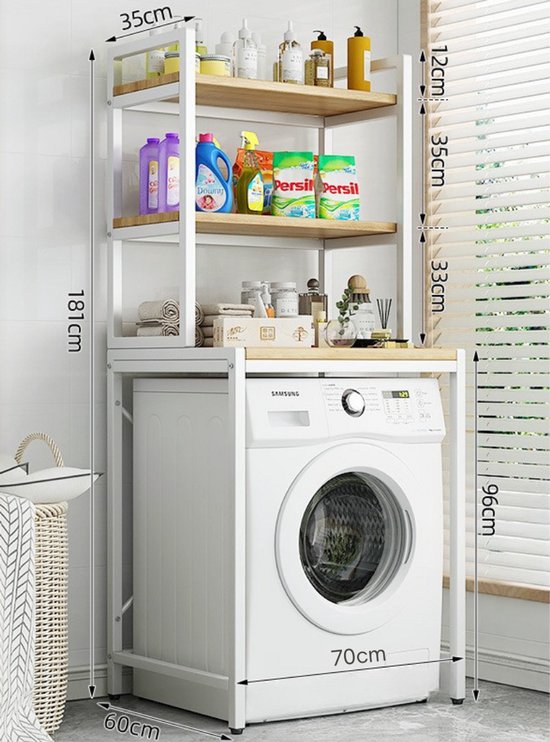 Livista® Wasmachine Kast - 3-Laags Opslagrek - Ruimtebesparende Wasruimte Organizer - 181x60x70 CM - Wit