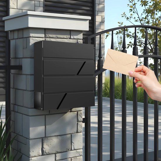 Avalo Brievenbus RVS Zwart met Krantenvak en Slot - Incl. Montagemateriaal & 2 Sleutels