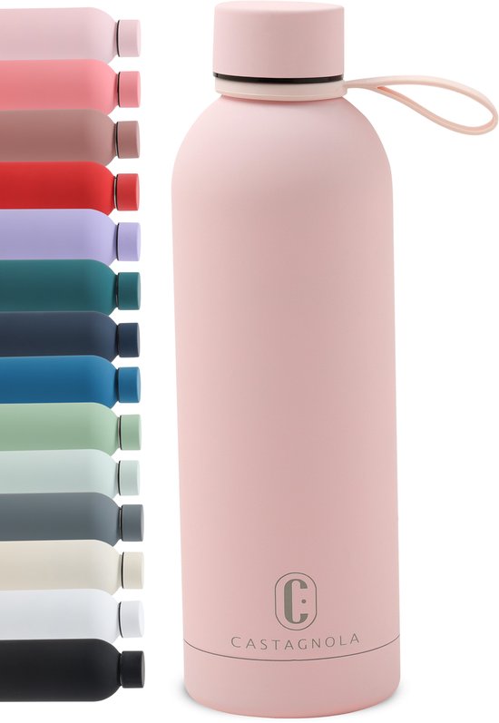 Castagnola Waterfles - RVS Drinkfles 500 ML - Stalen Thermosfles - Drinkflessen voor Volwassenen - Dubbelwandig - Lichtroze