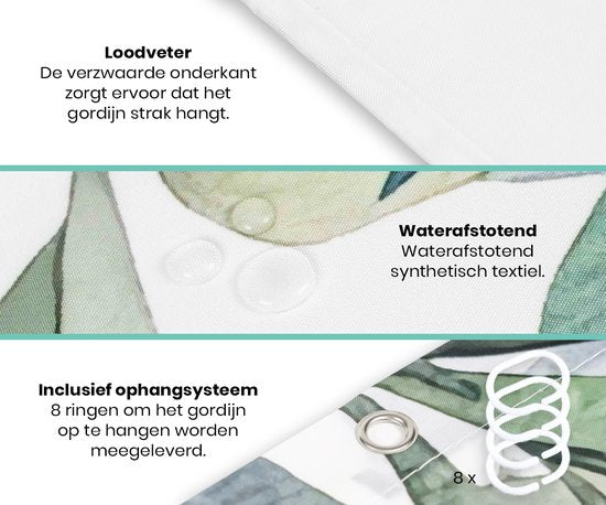 Loti Living Douchegordijn Anti Schimmel – Hangplant - Inclusief ringen – Waterdicht - Polyester - Douchegordijn 120x200 cm