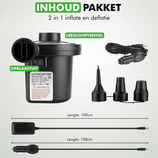 Travelhawk Elektrische Luchtpomp - Electrische Pomp Luchtbed - Inclusief Stekker en Autolader - Compact - Handig Voor Kamperen - 12V En 220V -