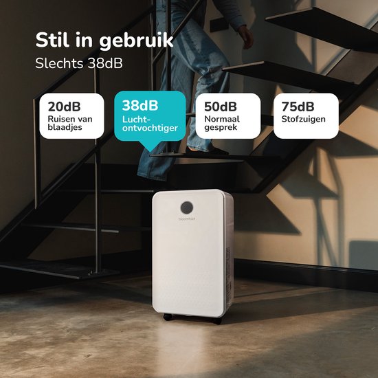 Bloomfold Luchtontvochtiger - 16L per Dag - Incl. Was-droog Functie - Geschikt voor Woonkamer, Slaapkamer, Kelder & Badkamer - Dehumidifier - Wit