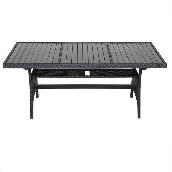 Casaria Tuintafel – Polyrattan & WPC Tafelblad – Verstelbare Poten – 190 x 90 x 75 cm – Zwart