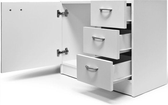 Deuba Wastafelmeubel - 3 Lades 63x54x30cm Onderkast - Wit