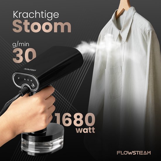 FLOWSTEAM® Luxe Kledingstomer - Handstomer - Stoomapparaat Kleding - Matte Black Edition - Inclusief Opbergzakje