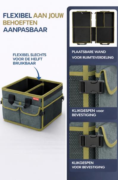 HELDENWERK Premium kofferbak organizer met deksel, stevig & antislip - Opvouwbare kofferbaktas, groot met dubbele bodem - Kofferbakbox, kofferbak organizer box