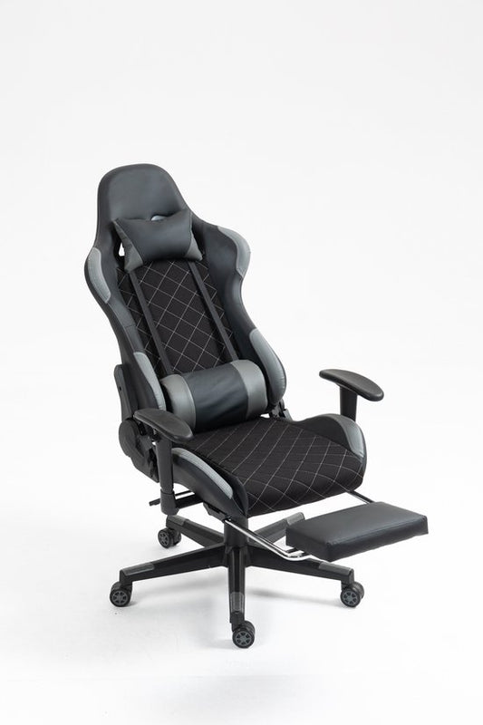 VDD Gaming - Gamestoel - Gamestoel met Voetsteun - Gamestoel zwart - Gaming Stoel - Bureaustoel gaming - Ergonomische Bureaustoel - Met Nekkussen & Verstelbaar Rugkussen - Game stoel Met Voetsteun - Ergonomische Game Stoel - Draaistoel- Zwart & Grijs