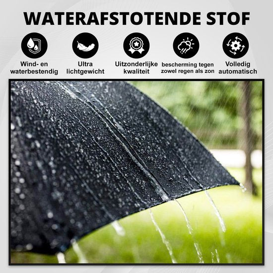 K&L Stormparaplu Opvouwbaar - Stormbestendig tot 100km/u - Automatisch Uitklapbaar Paraplu - Incl. Beschermhoes - Zwart