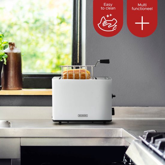 Bourgini Tosti Toaster met Bagelfunctie - Broodrooster met Tostiklemmen - Wit- Matte Finish - Extra brede sleuf geschikt voor 2 tosti's