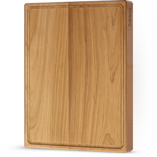 Deleca Teakhouten Snijplank - Dubbelzijdig met Sapgeul / Handgrepen - Groot en Dikke Teak Hout Hakblok - Voor Keuken, Duurzame Snijplanken, Serveerplank, Kaasplank, Borrelplank, Tapasplank - Zonder Plastic - 51x38x3.8 cm