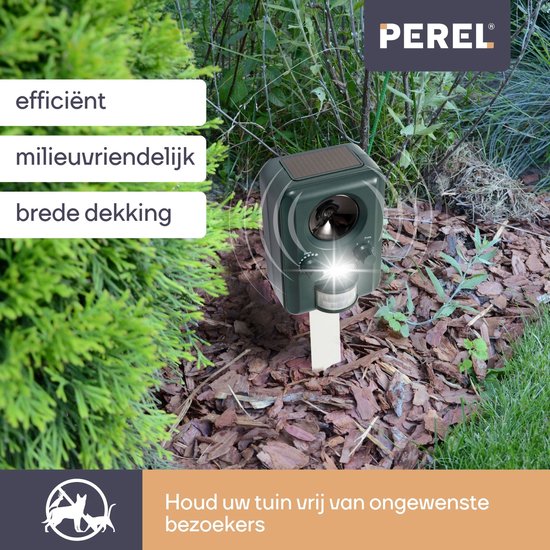 Perel Ultrasone ongedierteverjager op zonne-energie, outdoor, afweermiddel tegen muizen, ratten, insecten, katten, marters, vogels, vossen, kattenschrik, marterverjager, oplaadbaar via usb, tot 65m²