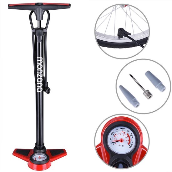 Monzana Fietspomp - incl. 3 Extra Adapters 100 cm Slang – Zwart