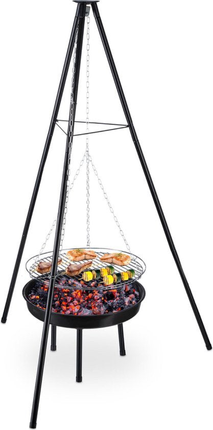 BBQ Driepoot met vuurschaal - incl. grillrooster - zwart - Ø52 cm