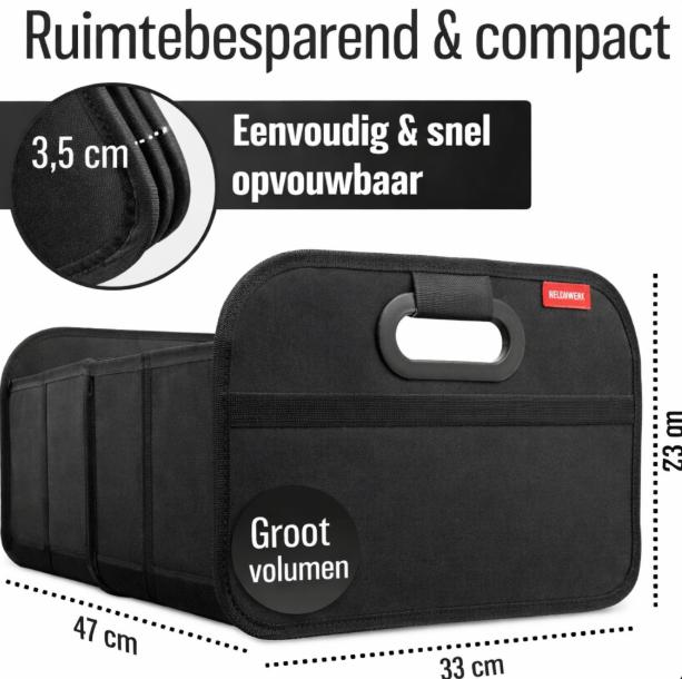 HELDENWERK kofferbaktas opvouwbaar en stabiel - kofferbakorganizer boodschappentas voor praktische opslag - autovouwdoos, kofferbakdoos (zwart)