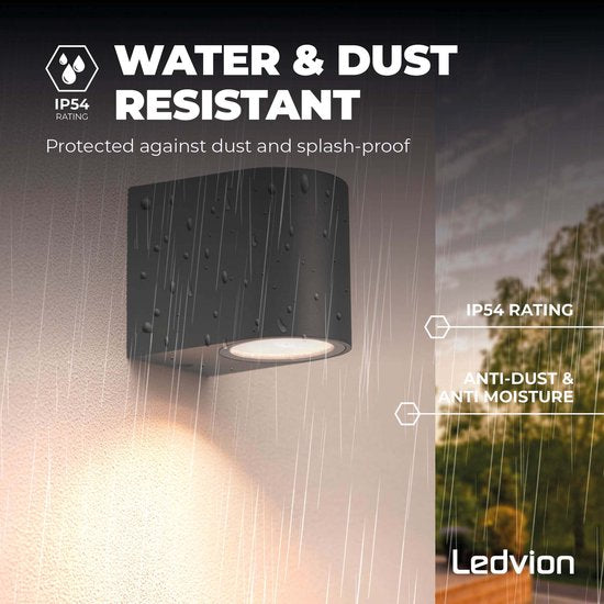 Ledvion - LED Wandlamp Antraciet - GU10 - IP54