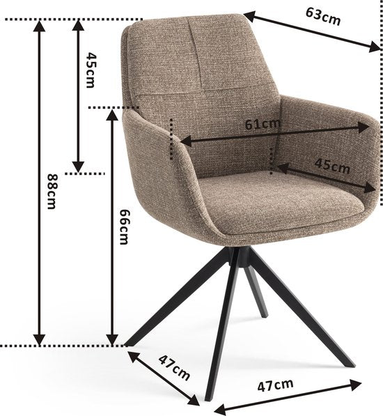 Furnihaus Draaibare Eetkamerstoel Milou met armleuning Taupe