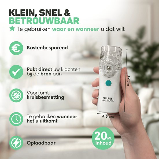 Vulpes Goods® HealthCare Aerosoltoestel – Ultrasone Inhalator – Nebulizer – Oplaadbaar – Incl. 4 Mondstukken