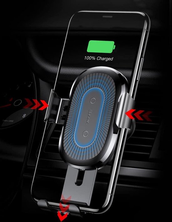 Baseus Gravity Car Mount Autohouder + Qi Draadloze Oplader Zilver