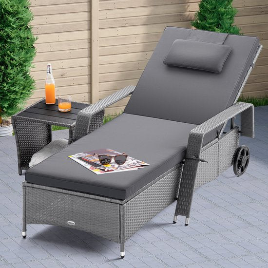 Casaria Polyrattan Ligstoel – Incl. Kussen 160 Kg – Grijs Antraciet